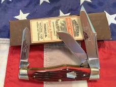 Schatt & Morgan Large Reverse GunStock Stockman w/ Sweet Red Bone Handles -NOS