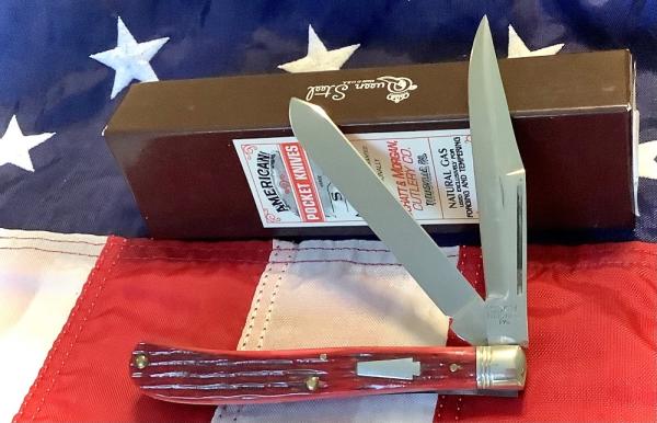 Schatt & Morgan LG Hefty Slimline Trapper w/ Sweet Red Bone Handles -NOS Schatt & Morgan LG Hefty Slimline Trapper w/ Sweet Red Bone Handles -NOS