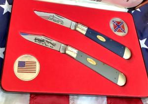 Case xx Civil War Lg Jack Knife Set w One in Grey and one in Blue Synthetic Handles -NOS
