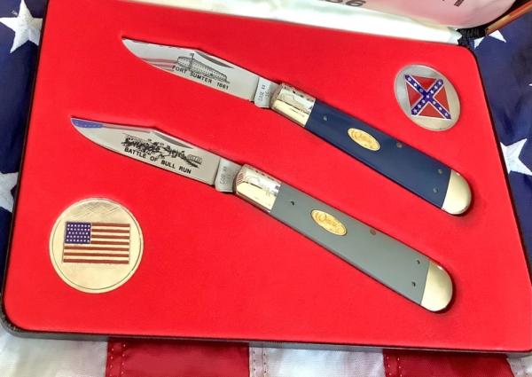 Case xx Civil War Lg Jack Knife Set w/ One in Grey and one in Blue Synthetic Handles -NOS Case xx Civil War Lg Jack Knife Set w/ One in Grey and one in Blue Synthetic Handles -NOS