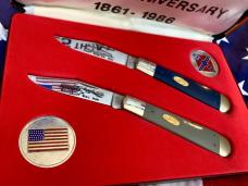 Case xx Civil War Lg Jack Knife Set w/ One in Grey and one in Blue Synthetic Handles -NOS