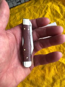 Case Dark Red Burlap Micarta Smooth Cheetah Cub 