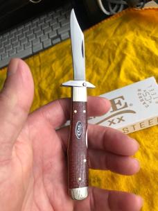 Case Dark Red Burlap Micarta Smooth Cheetah Cub 