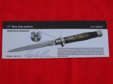 13"AGA / Renzo Pascotto made wasp body picklock switchblade ebony wood bayonet signed certificate