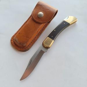 Vintage Klein Tools 44037 Lockback Pocket Knife Japan Brass Bolsters w Sheath