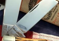 Schatt & Morgan Large Reverse GunStock Stockman w/ Gnarly Stag Handles -NOS