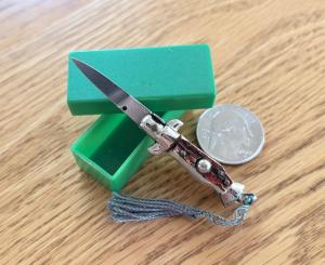 Miniature Switchblade Knife Imitation Stag Scale Original Box Italy