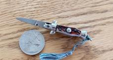 Miniature Switchblade Knife, Imitation Stag Scale, Original Box, Italy