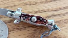 Miniature Switchblade Knife, Imitation Stag Scale, Original Box, Italy