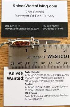 Miniature Switchblade Knife, Imitation Stag Scale, Original Box, Italy