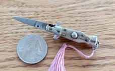 Miniature Switchblade Knife, Stag Scale, Original Box, Rare Italy Mark