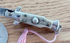 Miniature Switchblade Knife, Stag Scale, Original Box, Rare Italy Mark