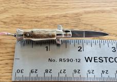 Miniature Switchblade Knife, Stag Scale, Original Box, Rare Italy Mark