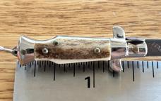 Miniature Switchblade Knife, Stag Scale, Original Box, Rare Italy Mark