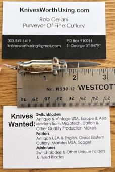 Miniature Switchblade Knife, Stag Scale, Original Box, Rare Italy Mark