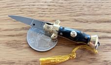 Miniature Switchblade Knife, Imitation Horn Scale, Gold Plated Frame, Original Box, Italy