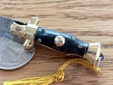 Miniature Switchblade Knife, Imitation Horn Scale, Gold Plated Frame, Original Box, Italy