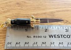 Miniature Switchblade Knife, Imitation Horn Scale, Gold Plated Frame, Original Box, Italy