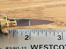 Miniature Switchblade Knife, Imitation Horn Scale, Gold Plated Frame, Original Box, Italy