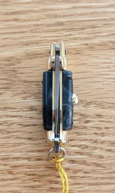 Miniature Switchblade Knife, Imitation Horn Scale, Gold Plated Frame, Original Box, Italy