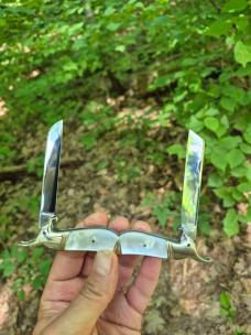 5 3/4" Gorgeous Cockatiel's Head Bolsters Half Congress Knife, Genuine MOP Handles