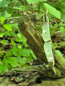 5 3/4" Gorgeous Cockatiel's Head Bolsters Half Congress Knife, Genuine MOP Handles
