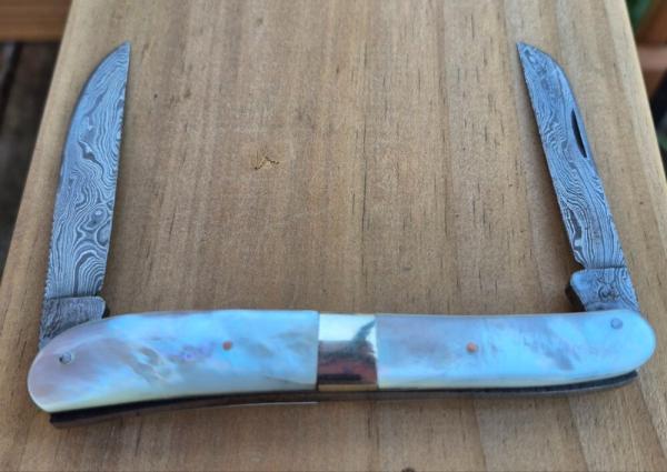 4 1/4" Half Congress Knife, Genuine Nice MOP Handles, Damascus 