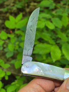 4 1/4" Half Congress Knife, Genuine Nice MOP Handles, Damascus 
