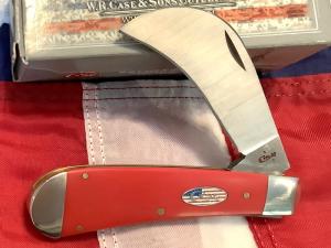 2018 Case xx Large Hawkbill Mdl 41011 SS w Super Red Synthetic Handles and USA Shield -NOS