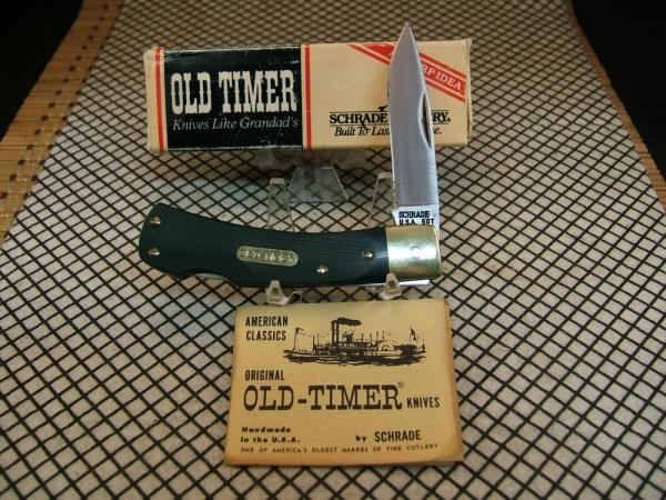 SCHJRADE OLD TIMER 5OT BRUIN USA VINT. 1958-63 1095 CARBON STEEL LOCK BACK POCKET KNIFE BOX & PAPERS