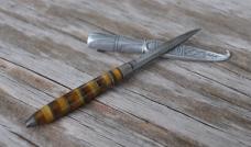 Puukko Minature 126 Years Old Aluminum Sheath Dated 1900 Full Tang 3 3/4" Amber Looking Handle