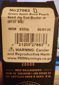 2025 Case Green Apple Bone Peach Seed Jig Sod Buster Jr.
