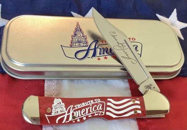 Case xx Mini Copperlock (Mdl# 61749L SS) w/ Super Red Bone Handles +Tribute to America & Flag Art Case xx Mini Copperlock (Mdl# 61749L SS) w/ Super Red Bone Handles +Tribute to America & Flag Art