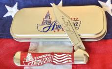 Case xx Mini Copperlock (Mdl# 61749L SS) w/ Super Red Bone Handles +Tribute to America & Flag Art