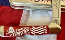 Case xx Mini Copperlock (Mdl# 61749L SS) w/ Super Red Bone Handles +Tribute to America & Flag Art