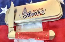 Case xx Mini Copperlock (Mdl# 61749L SS) w/ Super Red Bone Handles +Tribute to America & Flag Art