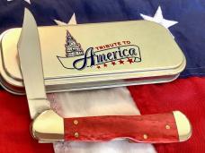 Case xx Mini Copperlock (Mdl# 61749L SS) w/ Super Red Bone Handles +Tribute to America & Flag Art