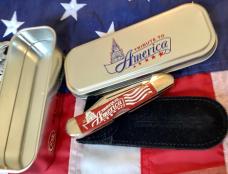 Case xx Mini Copperlock (Mdl# 61749L SS) w/ Super Red Bone Handles +Tribute to America & Flag Art