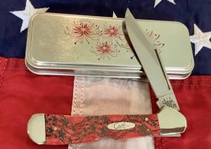 Case xx Copperlock Mdl 61549L SS w Super Red Bone Handles Floating Stars Art -NOS