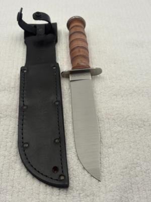 Camillus NY USA Stacked Leather Fixed Blade Sheath Knife USMC