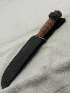 Camillus NY USA Stacked Leather Fixed Blade Sheath Knife USMC
