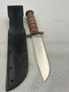 Camillus NY USA Stacked Leather Fixed Blade Sheath Knife USMC