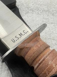 Camillus NY USA Stacked Leather Fixed Blade Sheath Knife USMC