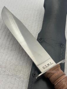 Camillus NY USA Stacked Leather Fixed Blade Sheath Knife USMC