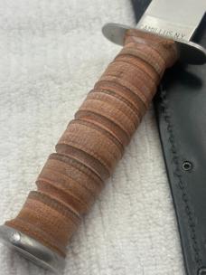 Camillus NY USA Stacked Leather Fixed Blade Sheath Knife USMC