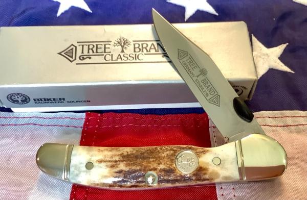 Boker Tree Brand (Mdl# 4610) Thumb Assist Copperlock w/ Sweet Stag Handles -NOS Boker Tree Brand (Mdl# 4610) Thumb Assist Copperlock w/ Sweet Stag Handles -NOS