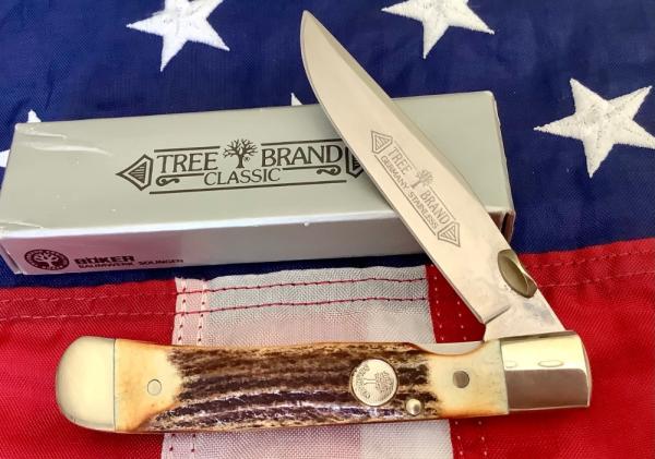 Boker Tree Brand (Mdl# 4715) Thumb Assist Trapperlock w/ Sweet Stag Handles -NOS