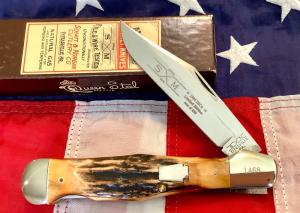 1994 Schatt amp Morgan IBCA Club Large Folding Hunter with Great Stag Slab Handles -NOS