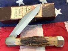 1994 Schatt & Morgan IBCA Club Large Folding Hunter with Great Stag Slab Handles -NOS