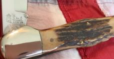 1994 Schatt & Morgan IBCA Club Large Folding Hunter with Great Stag Slab Handles -NOS